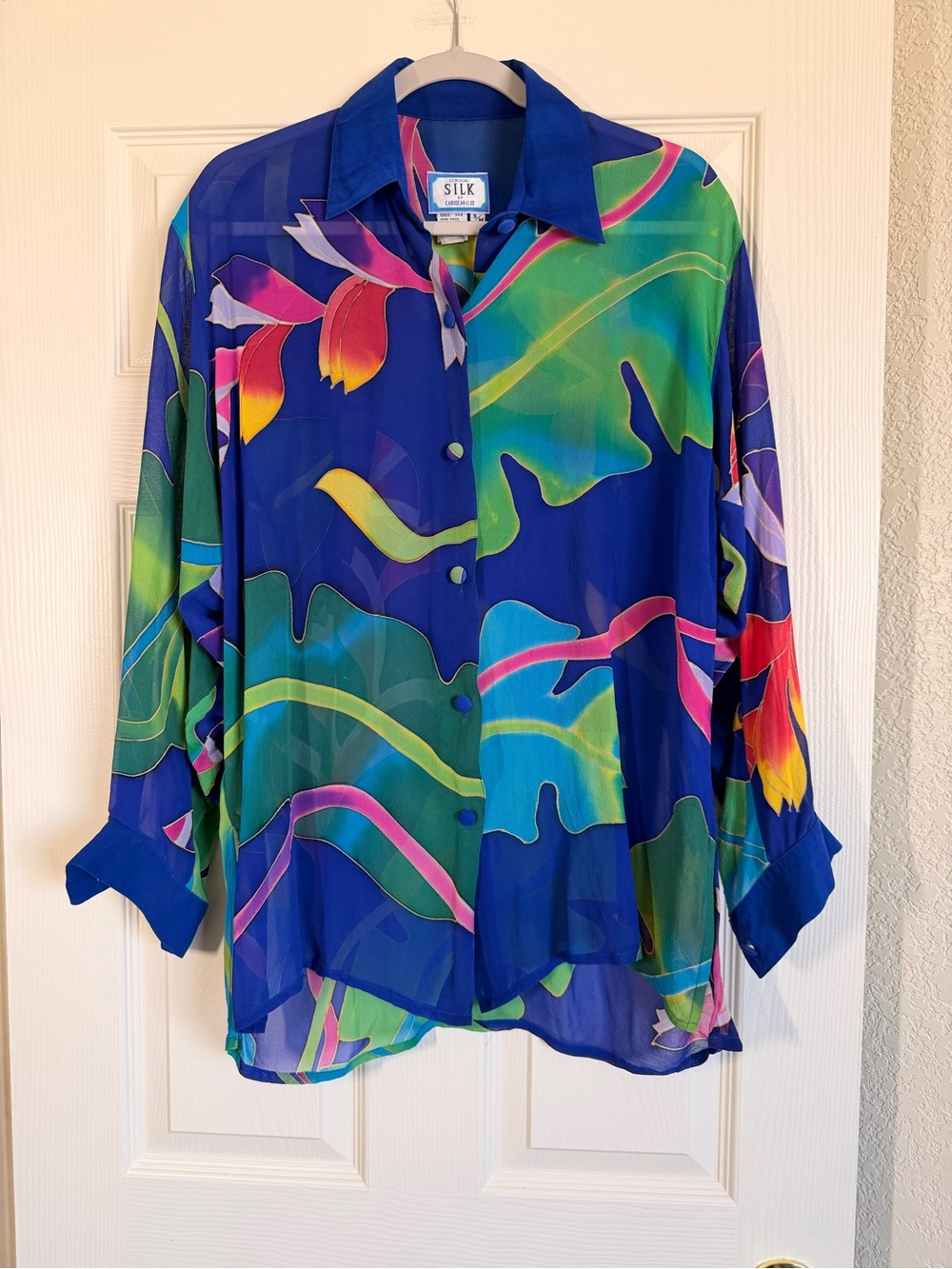 Caribbean Club Sensual Silk Vintage Button 100% Silk Shirt Tropical Size S/M